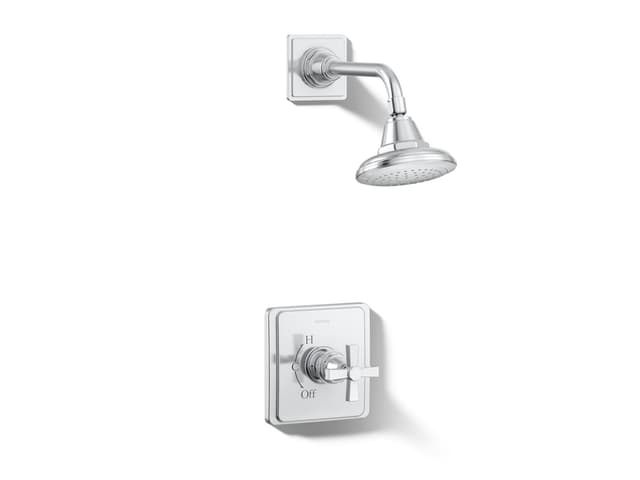 Kohler Pinstripe Pure Rite-Temp shower trim kit with cross handle, 2.5 gpm - Polished Chrome