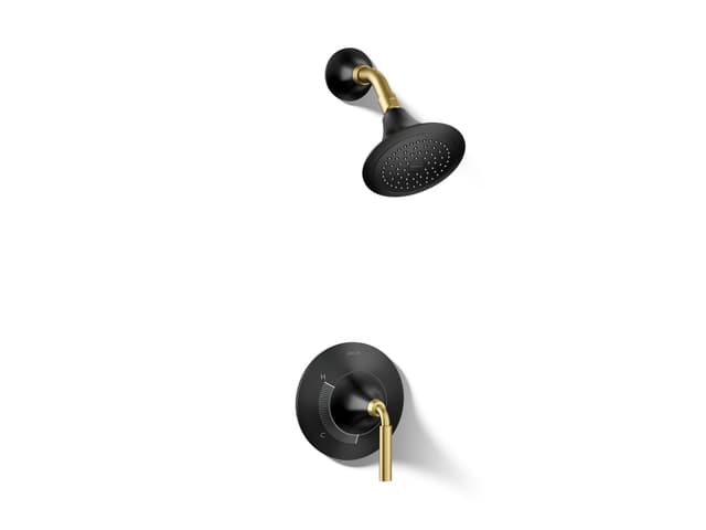 Kohler ToneE Rite-Temp shower trim kit, 2.5 gpm - Matte Black With Brushed Moderne Brass