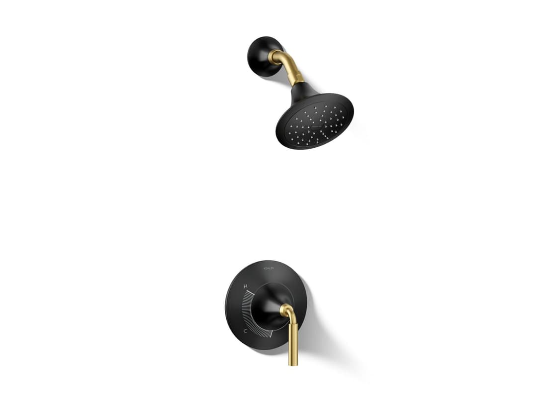Kohler ToneE Rite-Temp shower trim kit, 1.75 gpm - Matte Black With Brushed Moderne Brass by Kohler