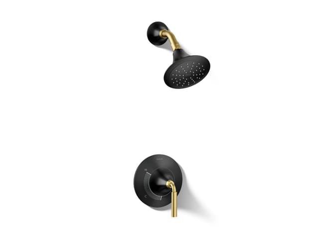 Kohler ToneE Rite-Temp shower trim kit, 1.75 gpm - Matte Black With Brushed Moderne Brass
