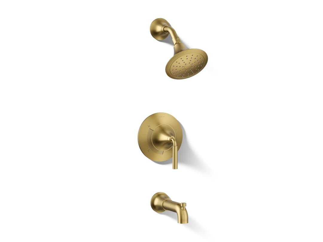Kohler ToneE Rite-Temp bath and shower trim kit, 1.75 gpm - Vibrant Brushed Moderne Brass by Kohler