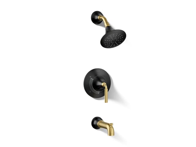 Kohler ToneE Rite-Temp bath and shower trim kit, 1.75 gpm - Matte Black With Brushed Moderne Brass