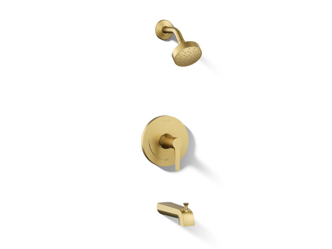 Kohler Pitch Rite-Temp bath and shower trim kit, 1.75 gpm - Vibrant Brushed Moderne Brass by Kohler