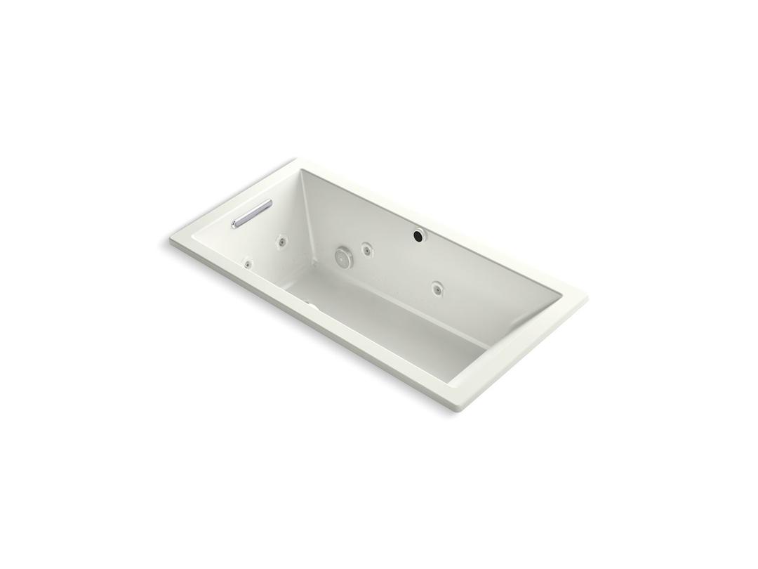 Kohler Underscore Rectangle 60'' x 30'' Heated BubbleMassageE air bath with whirlpool, end drain - Dune by Kohler