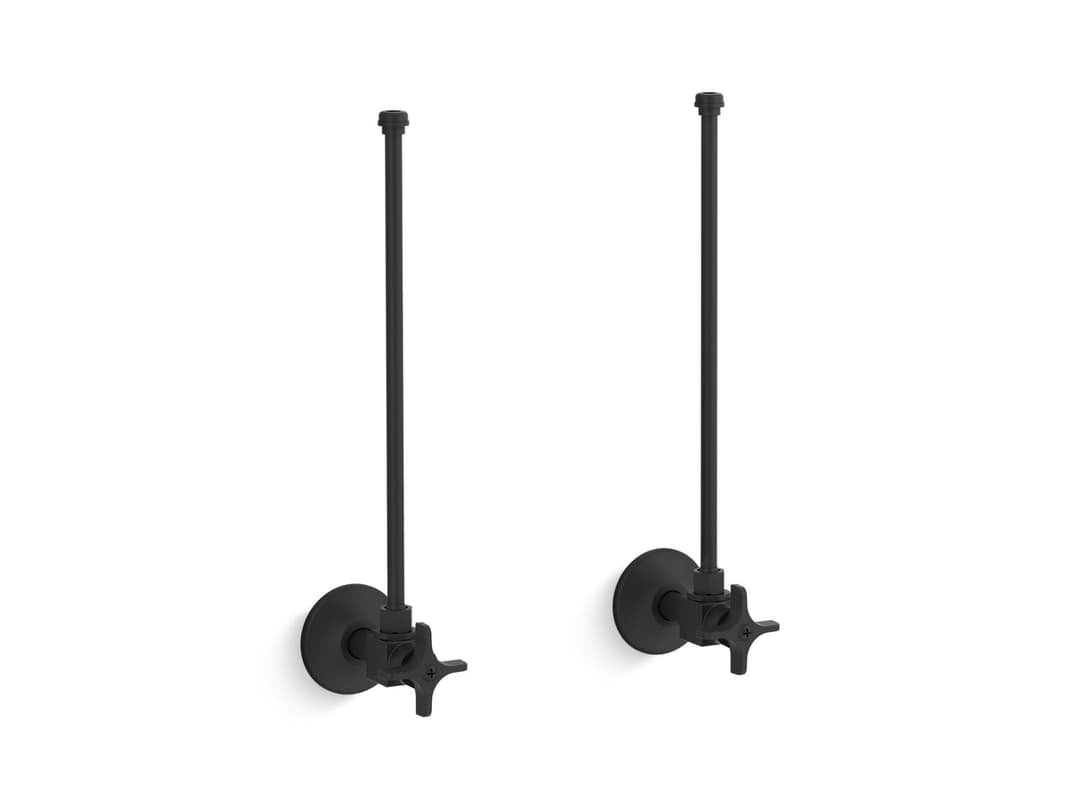 Kohler Pair 3/8'' NPT angle supplies with stop, cross handle and annealed vertical tube - Matte Black by Kohler