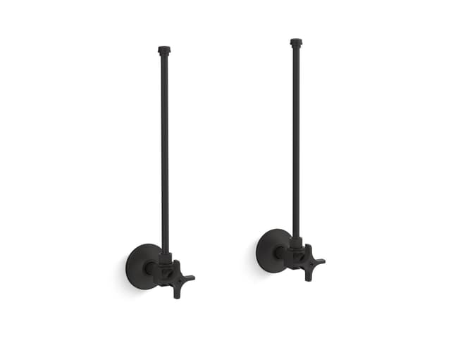 Kohler Pair 3/8'' NPT angle supplies with stop, cross handle and annealed vertical tube - Matte Black