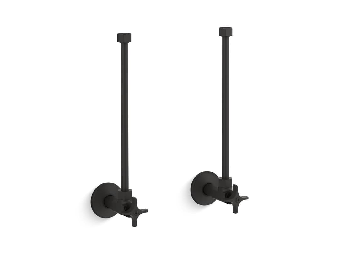 Kohler Pair 1/2'' NPT angle supplies with stop, cross handle and annealed vertical tube - Matte Black by Kohler