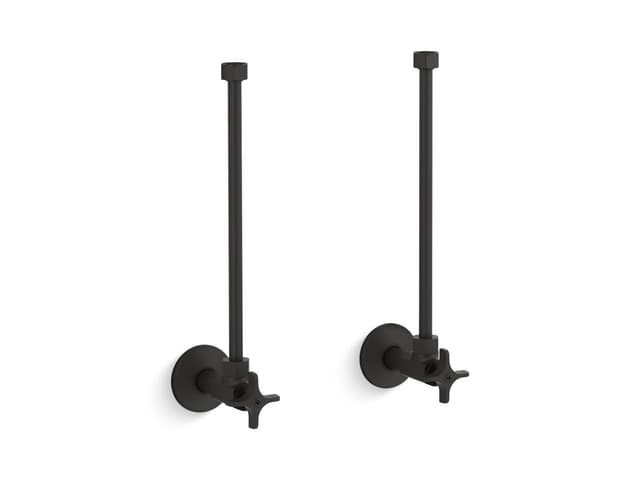Kohler Pair 1/2'' NPT angle supplies with stop, cross handle and annealed vertical tube - Matte Black