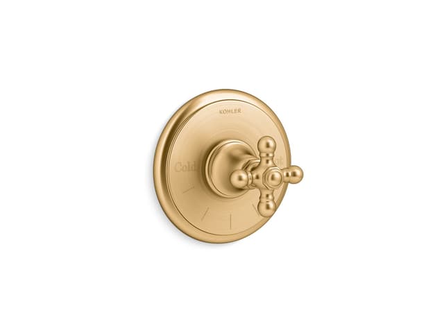 Kohler Artifacts MasterShower temperature control valve trim with cross handle - Vibrant Brushed Moderne Brass