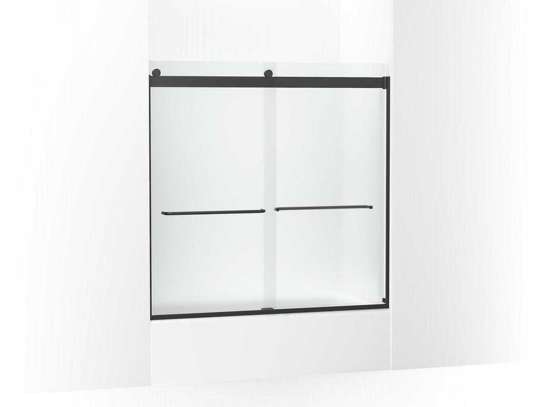Kohler Levity Sliding bath door, 59-3/4'' H x 56-5/8 - 59-5/8'' W, with 1/4'' thick Frosted glass - Matte Black by Kohler