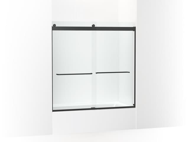 Kohler Levity Sliding bath door, 59-3/4'' H x 56-5/8 - 59-5/8'' W, with 1/4'' thick Crystal Clear glass - Matte Black
