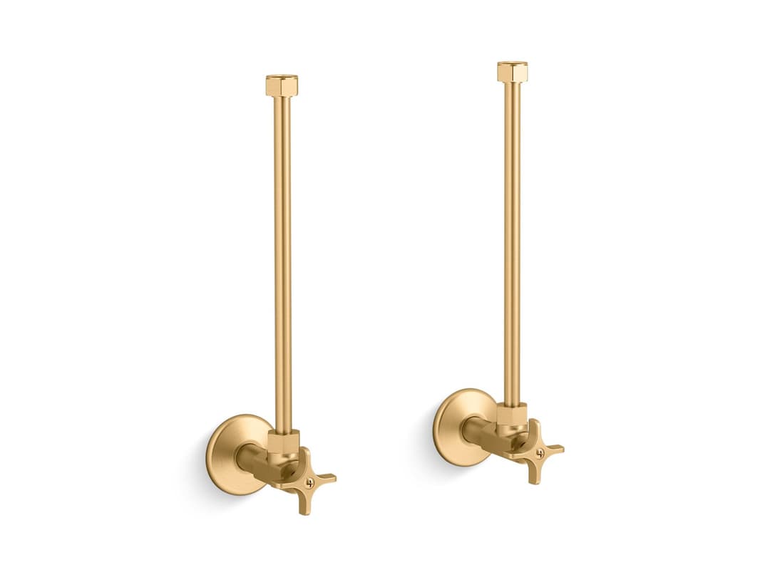 Kohler Pair 1/2'' NPT angle supplies with stop, cross handle and annealed vertical tube - Vibrant Brushed Moderne Brass by Kohler