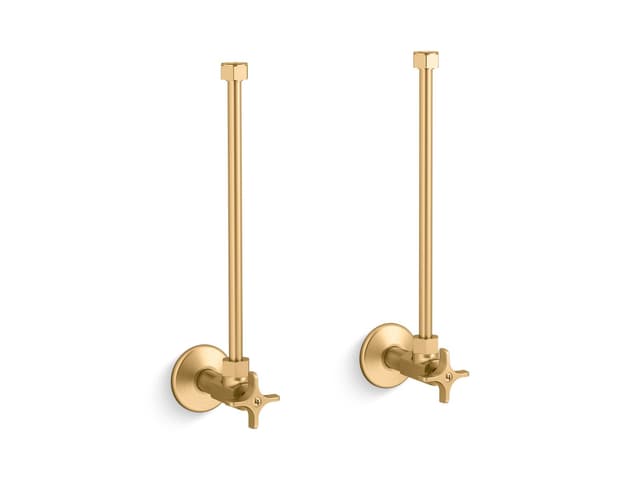Kohler Pair 1/2'' NPT angle supplies with stop, cross handle and annealed vertical tube - Vibrant Brushed Moderne Brass