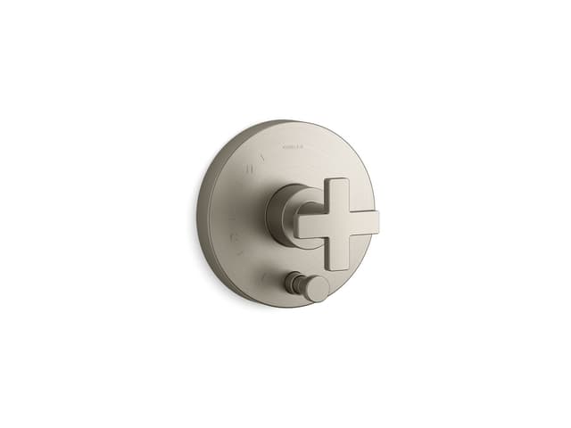 Kohler Composed Rite-Temp valve trim with push-button diverter and cross handle - Vibrant Brushed Nickel