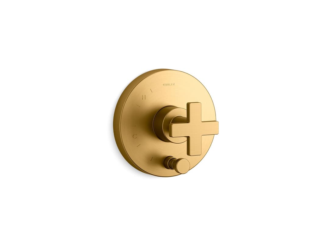 Kohler Composed Rite-Temp valve trim with push-button diverter and cross handle - Vibrant Brushed Moderne Brass by Kohler
