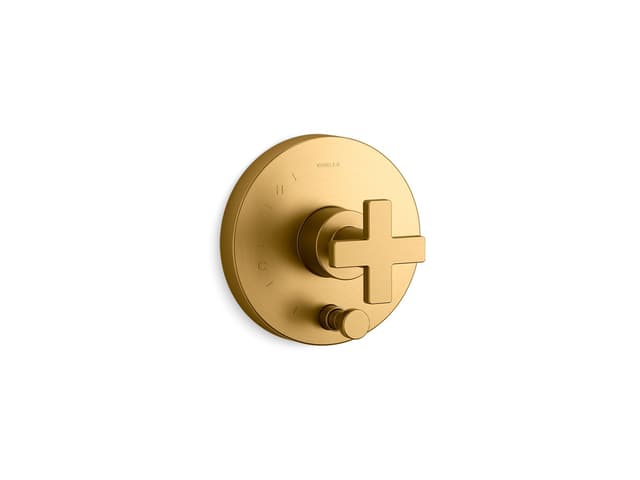 Kohler Composed Rite-Temp valve trim with push-button diverter and cross handle - Vibrant Brushed Moderne Brass
