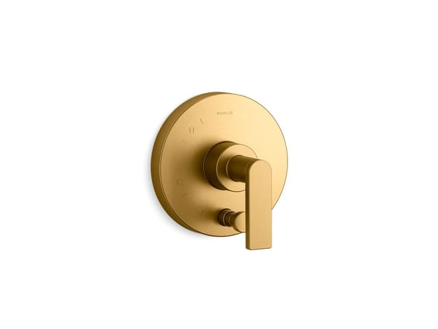 Kohler Composed Rite-Temp valve trim with push-button diverter and lever handle - Vibrant Brushed Moderne Brass