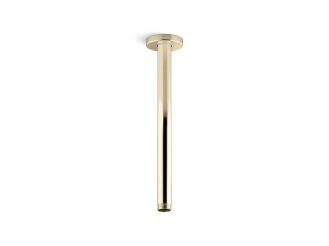 Kohler Statement 12'' ceiling-mount single-function rainhead arm and flange - Vibrant French Gold
