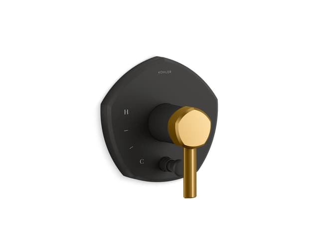 Kohler Occasion Rite-Temp valve trim with push-button diverter and lever handle - Matte Black With Brushed Moderne Brass