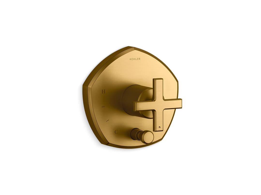 Kohler Occasion Rite-Temp valve trim with push-button diverter and cross handle - Vibrant Brushed Moderne Brass by Kohler
