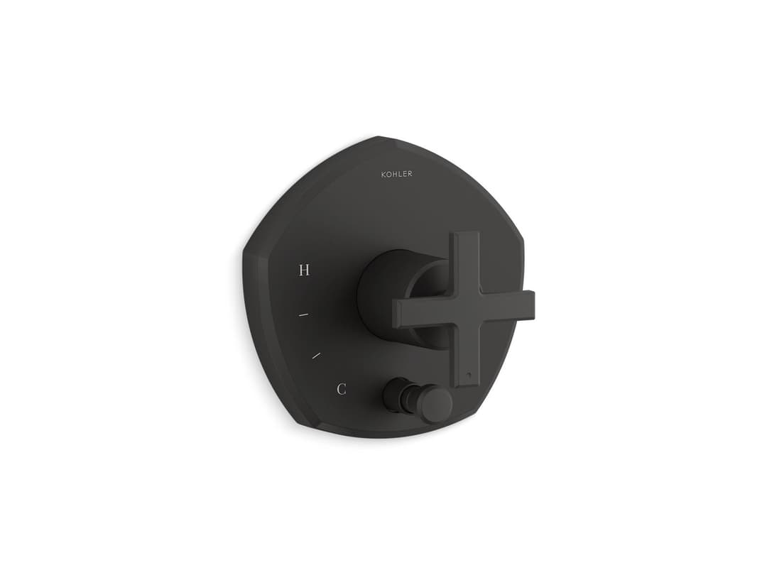 Kohler Occasion Rite-Temp valve trim with push-button diverter and cross handle - Matte Black by Kohler