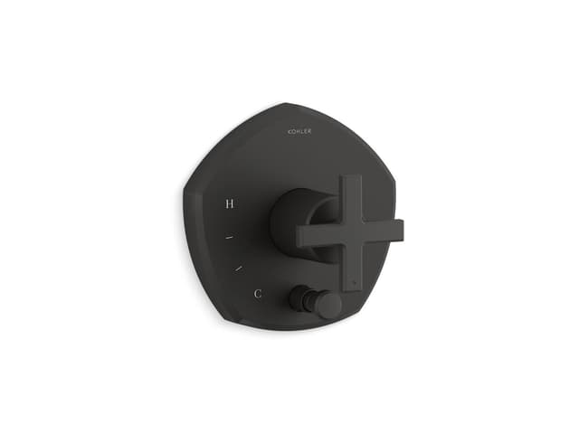 Kohler Occasion Rite-Temp valve trim with push-button diverter and cross handle - Matte Black