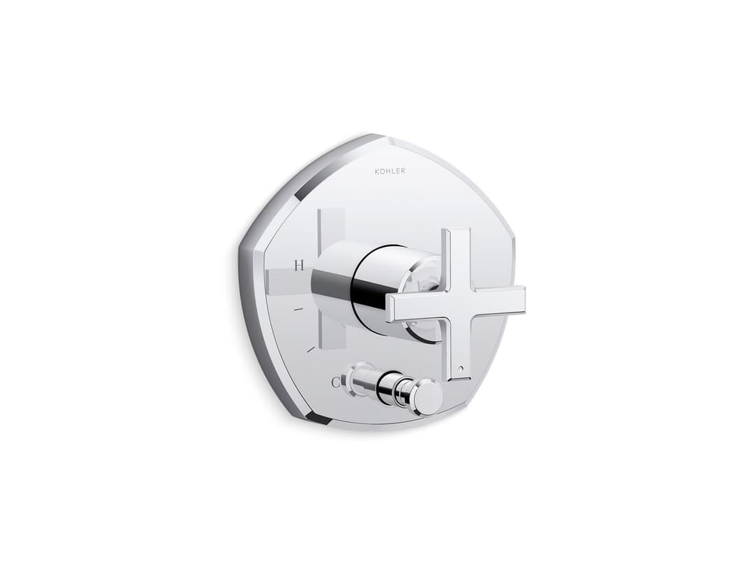 Kohler Occasion Rite-Temp valve trim with push-button diverter and cross handle - Polished Chrome by Kohler