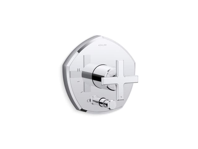Kohler Occasion Rite-Temp valve trim with push-button diverter and cross handle - Polished Chrome