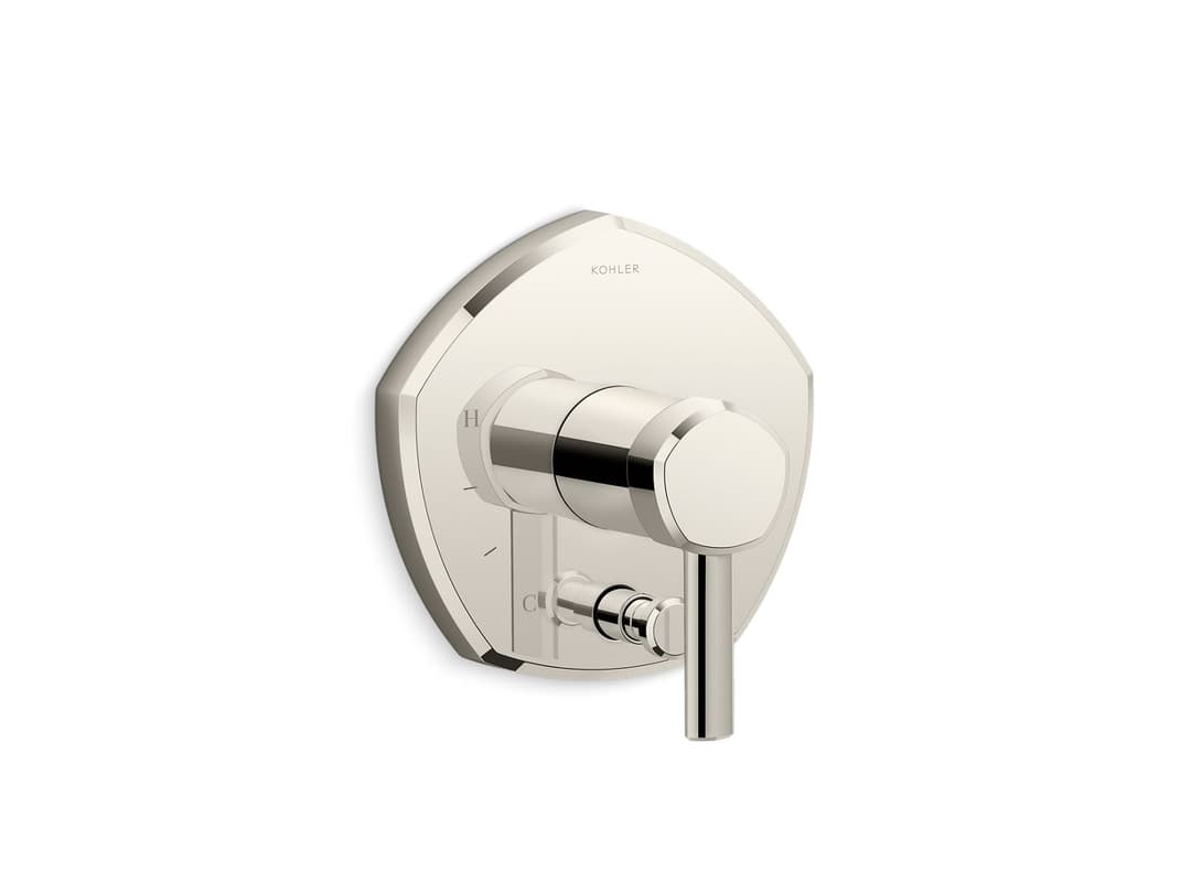 Kohler Occasion Rite-Temp valve trim with push-button diverter and lever handle - Vibrant Polished Nickel by Kohler