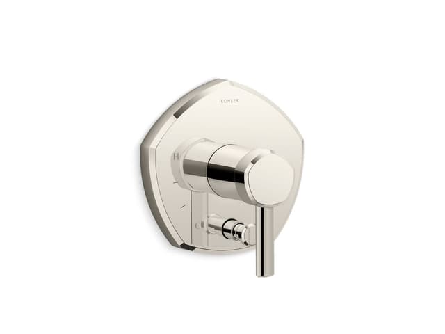 Kohler Occasion Rite-Temp valve trim with push-button diverter and lever handle - Vibrant Polished Nickel