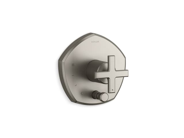 Kohler Occasion Rite-Temp valve trim with push-button diverter and cross handle - Vibrant Brushed Nickel