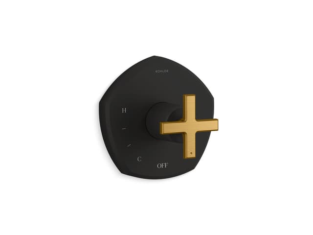 Kohler Occasion Rite-Temp valve trim with cross handle - Matte Black With Brushed Moderne Brass