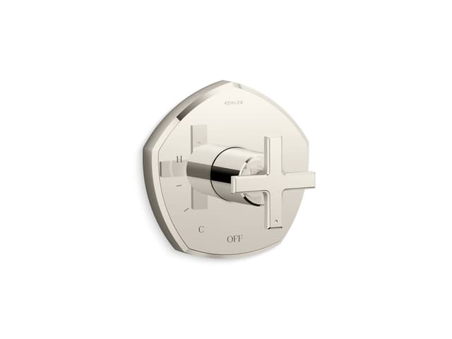 Kohler Occasion Rite-Temp valve trim with cross handle - Vibrant Polished Nickel