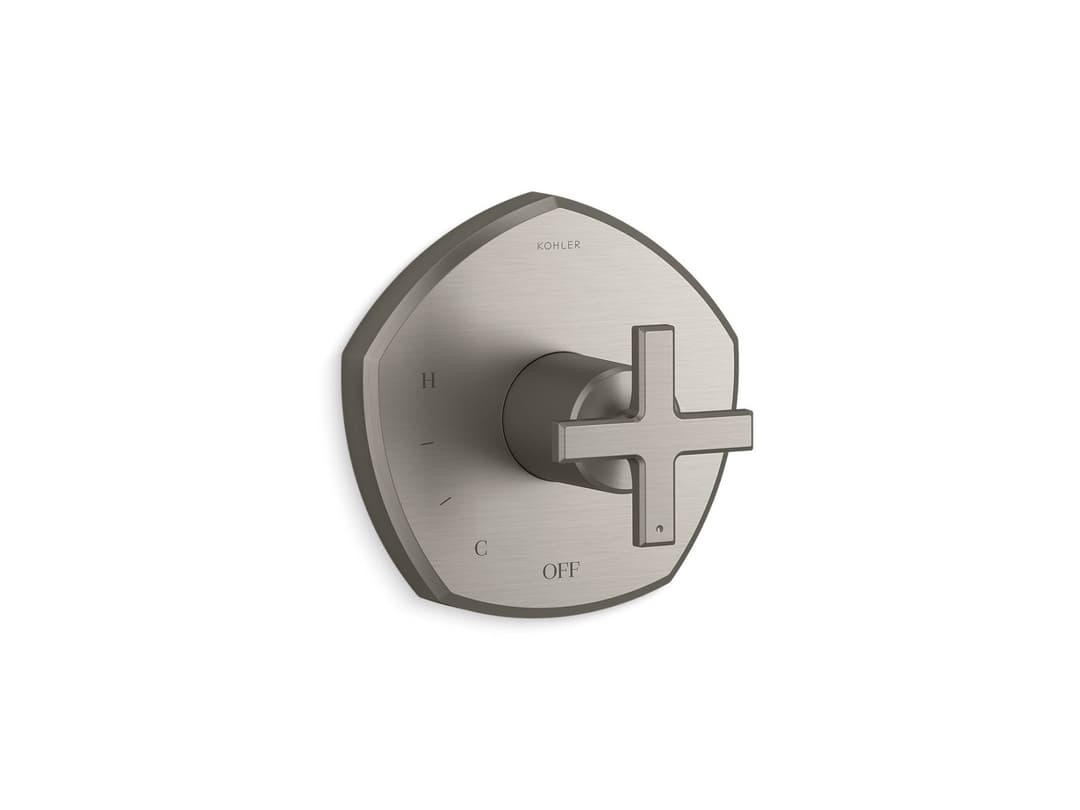 Kohler Occasion Rite-Temp valve trim with cross handle - Vibrant Brushed Nickel by Kohler