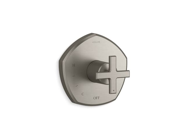Kohler Occasion Rite-Temp valve trim with cross handle - Vibrant Brushed Nickel