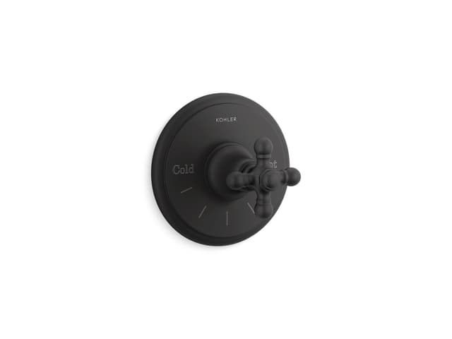 Kohler Artifacts MasterShower temperature control valve trim with cross handle - Matte Black