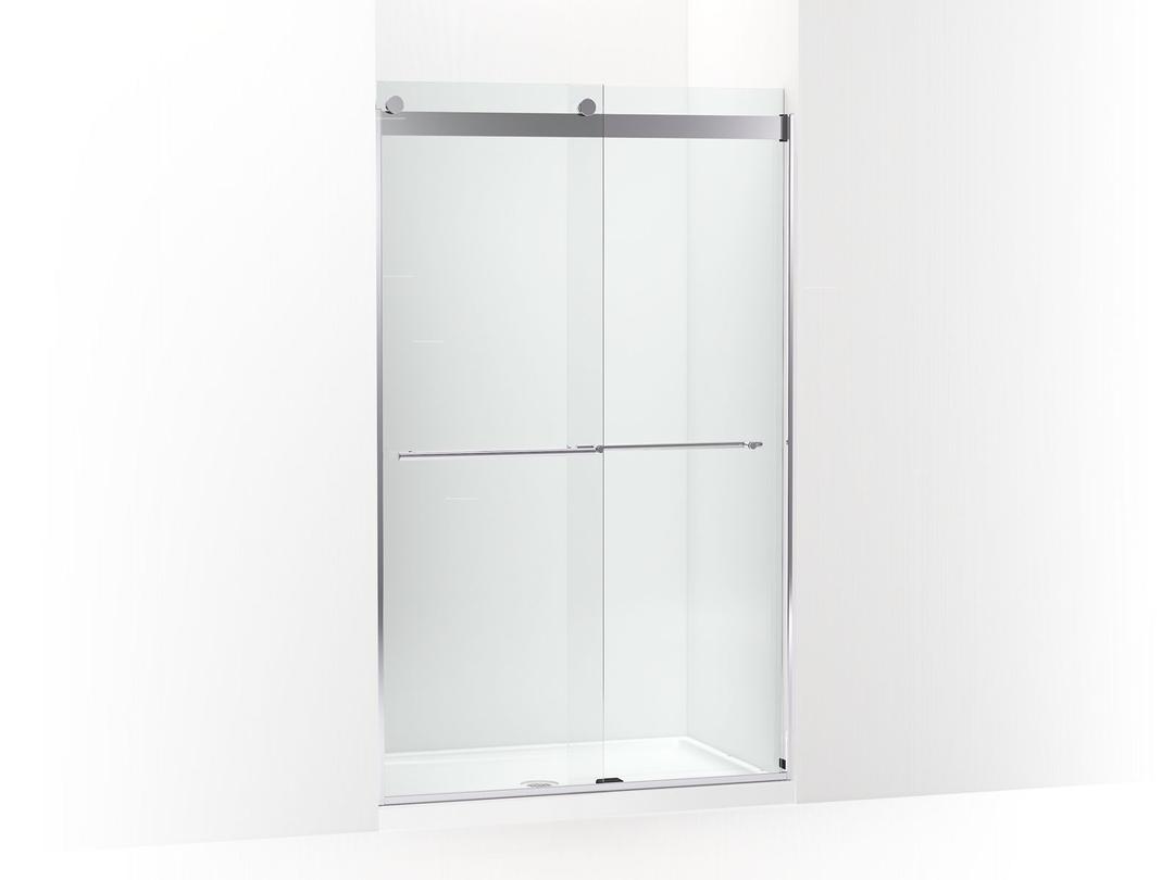 Kohler Levity Plus Frameless sliding shower door, 77-9/16'' H x 44-5/8 - 47-5/8'' W, with 5/16''-thick Crystal Clear glass - Bright Polished Silver by Kohler
