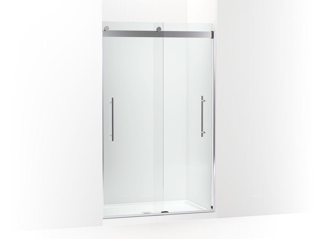 Kohler Levity Plus Frameless sliding shower door, 77-9/16'' H x 44-5/8 - 47-5/8'' W, with 5/16''-thick Crystal Clear glass - Bright Polished Silver by Kohler