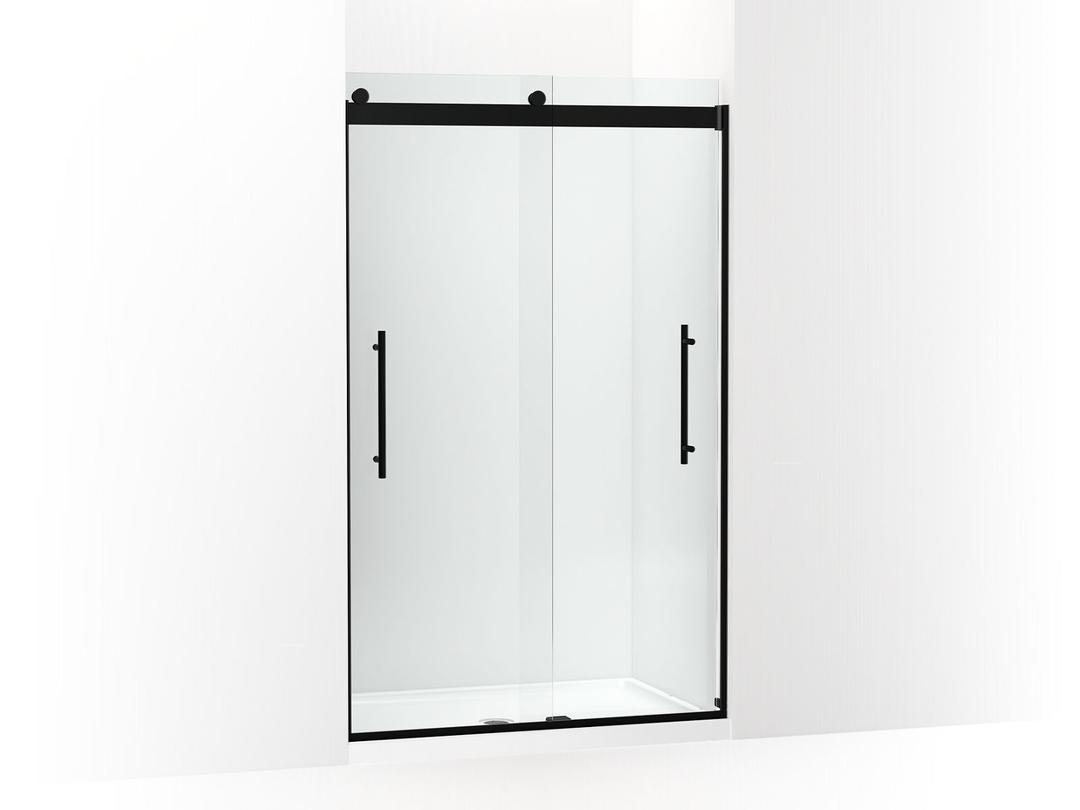Kohler Levity Plus Frameless sliding shower door, 77-9/16'' H x 44-5/8 - 47-5/8'' W, with 5/16''-thick Crystal Clear glass - Matte Black by Kohler