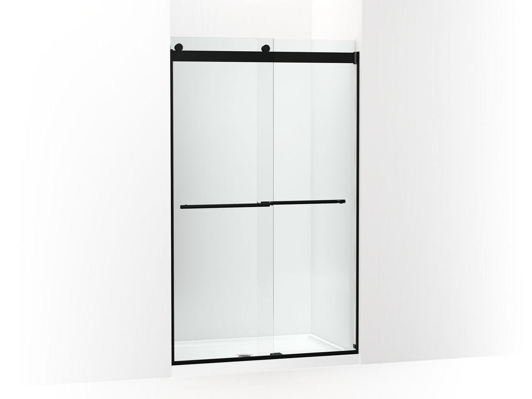 Kohler Levity Plus Frameless sliding shower door, 77-9/16'' H x 44-5/8 - 47-5/8'' W, with 5/16''-thick Crystal Clear glass - Matte Black by Kohler
