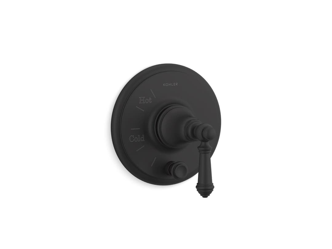 Kohler Artifacts Rite-Temp valve trim with push-button diverter and lever handle - Matte Black by Kohler
