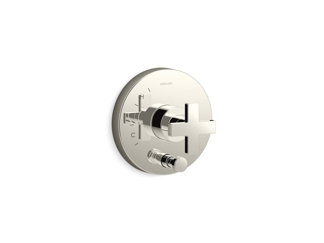 Kohler Composed Rite-Temp valve trim with push-button diverter and cross handle - Vibrant Polished Nickel by Kohler