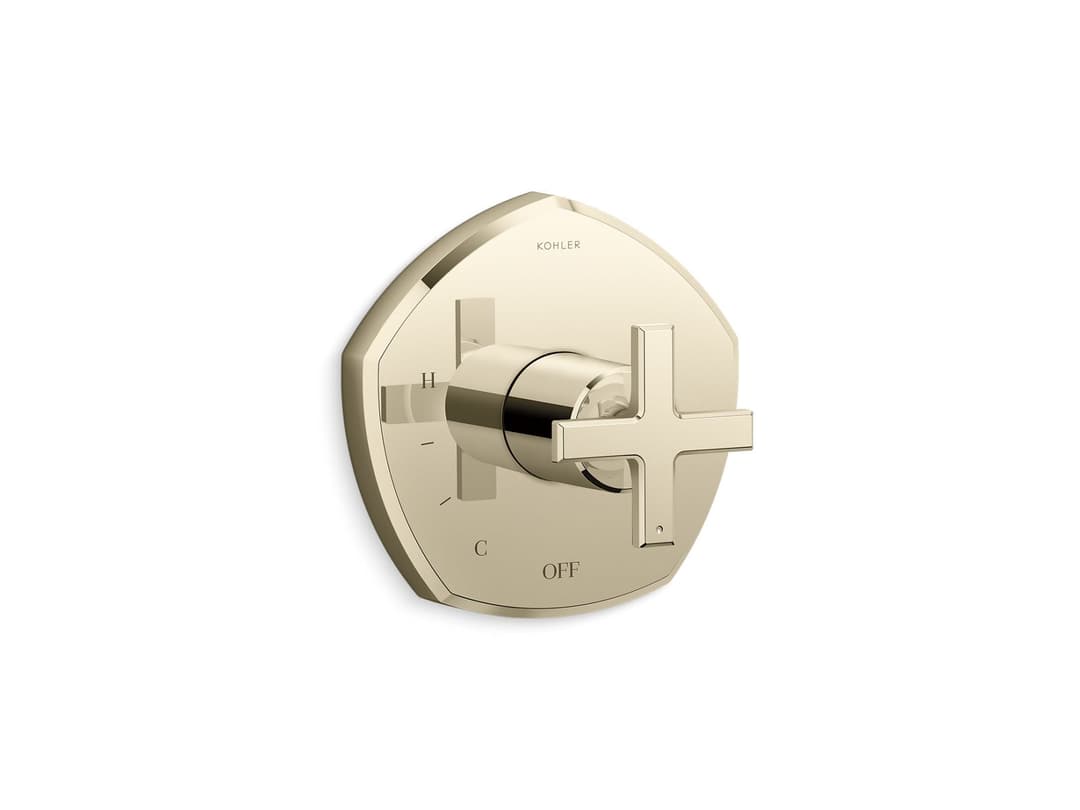 Kohler Occasion Rite-Temp valve trim with cross handle - Vibrant French Gold by Kohler