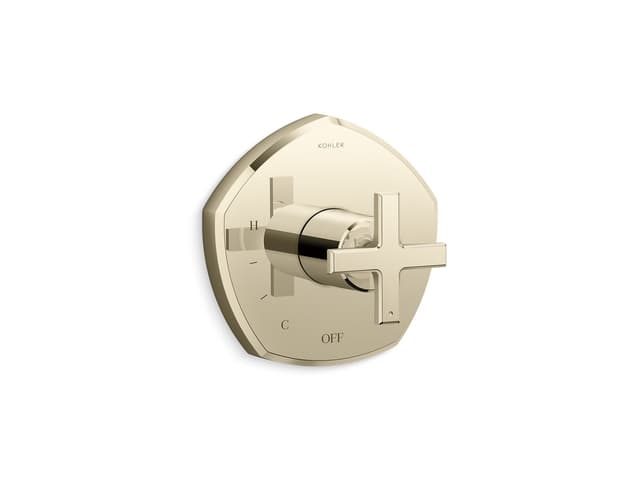 Kohler Occasion Rite-Temp valve trim with cross handle - Vibrant French Gold