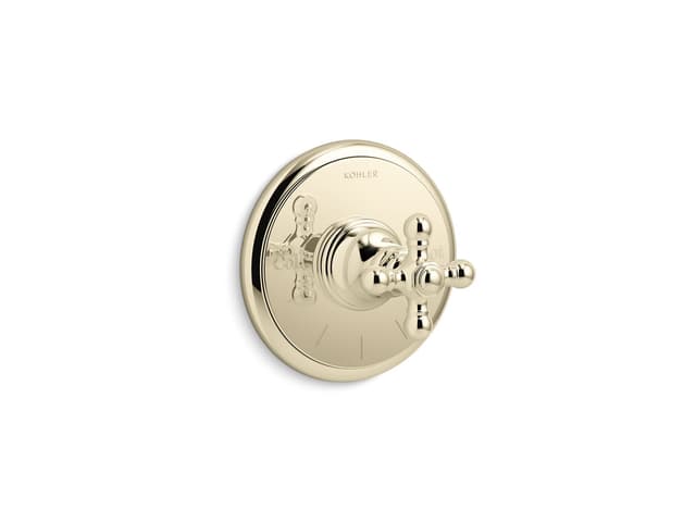 Kohler Artifacts MasterShower temperature control valve trim with cross handle - Vibrant French Gold
