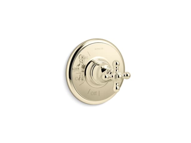 Kohler Artifacts Rite-Temp valve trim with cross handle - Vibrant French Gold