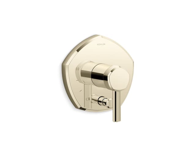 Kohler Occasion Rite-Temp valve trim with push-button diverter and lever handle - Vibrant French Gold