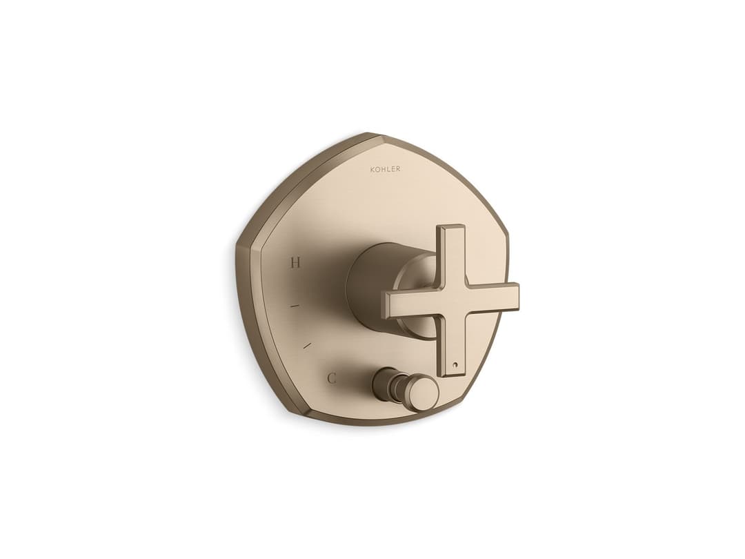 Kohler Occasion Rite-Temp valve trim with push-button diverter and cross handle - Vibrant Brushed Bronze by Kohler