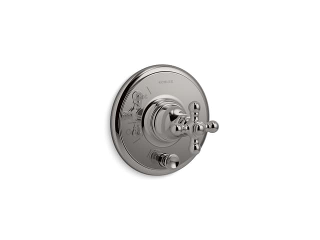 Kohler Artifacts Rite-Temp valve trim with push-button diverter and cross handle - Vibrant Titanium