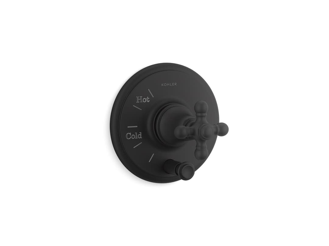 Kohler Artifacts Rite-Temp valve trim with push-button diverter and cross handle - Matte Black by Kohler